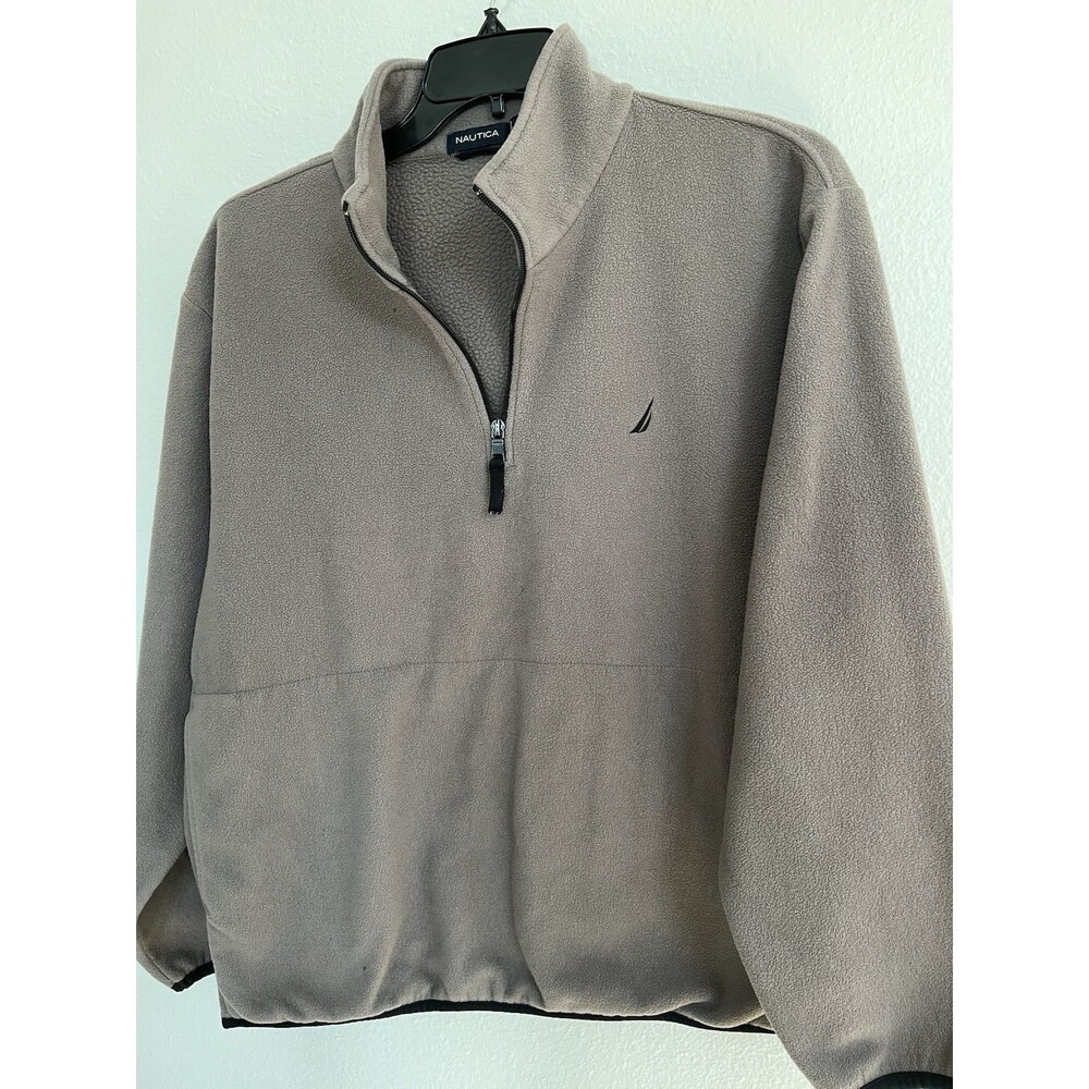 Nautica Fleece Mens Pullover Jacket Large Gray 1/4 Zip Soft Warm Wintercore Y2K
